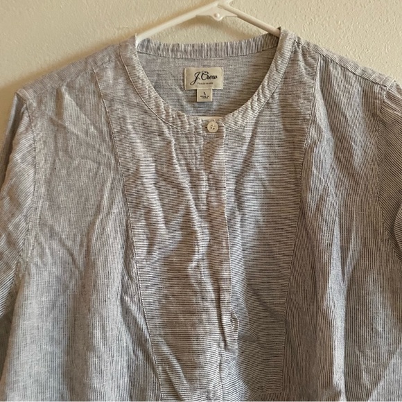 J Crew linen cotton blue and white three quarter sleeve sophisticated blouse - Picture 2 of 8